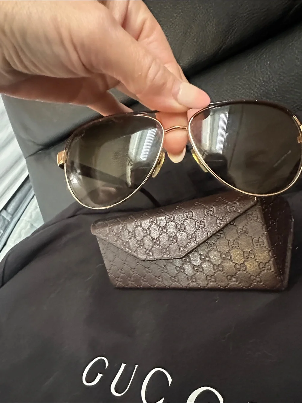 Gucci Women's Gold Frame Sunglasses with Brown Gradient Lenses